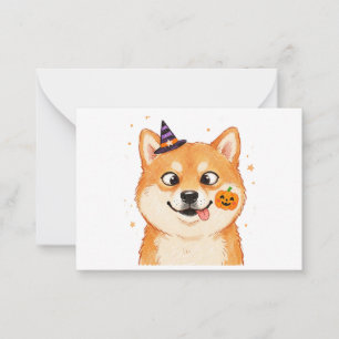 Tarjeta Pequeña Derpy Shiba Inu Halloween Calabaza