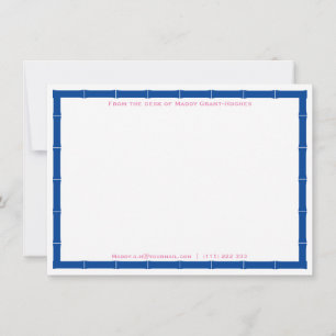 Tarjeta Pequeña Desde El Escritorio De Marco De Bambú Azul Y Blanc