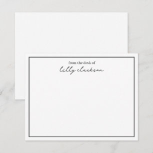 Tarjeta Pequeña Desde El Escritorio De Monograma Script Borde Blan