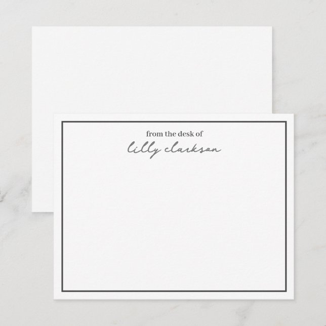 Tarjeta Pequeña Desde El Escritorio De Monograma Script Borde Blan (Anverso / Reverso)