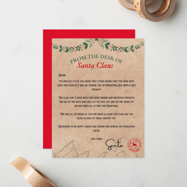 Tarjeta Pequeña Desde El Escritorio De Santa Claus Kraft (Anverso/Reverso In Situ)