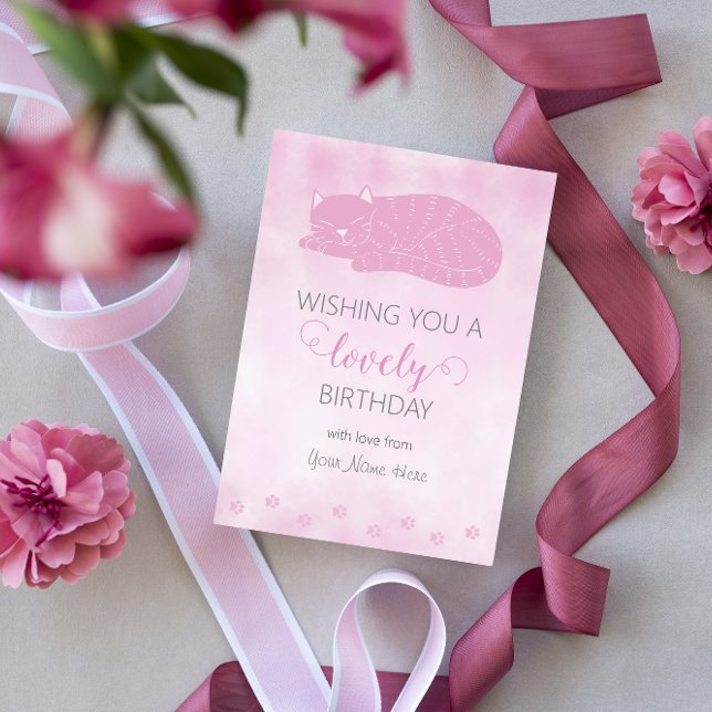 Tarjeta Pequeña Deseándote un encantador saludo de gato rosado por (Subido por el creador)