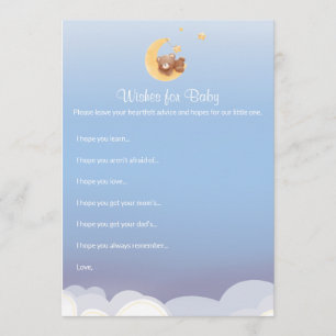 Tarjeta Pequeña Deseos de Baby Shower Teddy Bear Moon para bebé