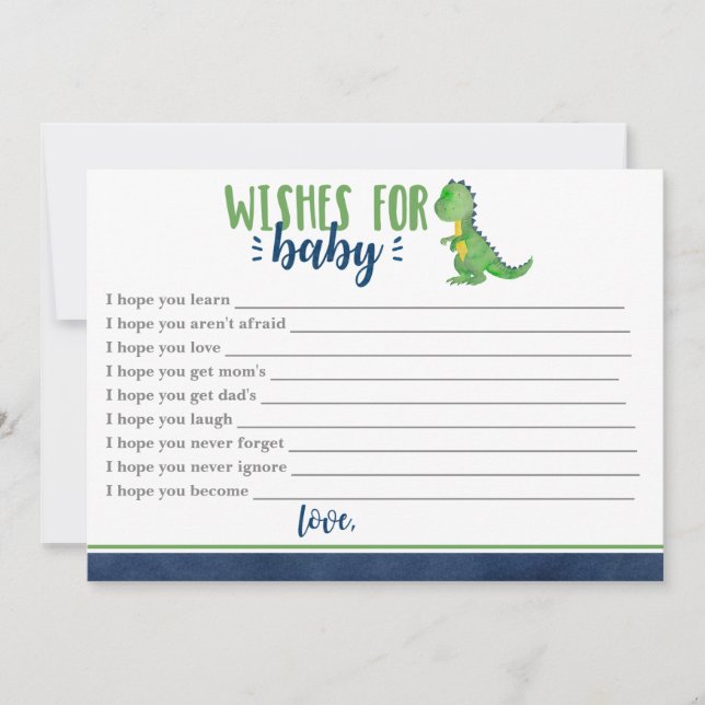 Tarjeta Pequeña Deseos de los dinosaurios para el bebé (Anverso)