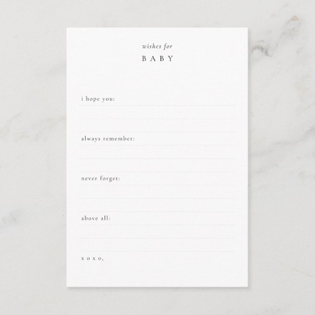 Tarjeta Pequeña Deseos para el bebé + predicciones | Ducha Keepsak (Anverso)