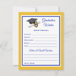 Tarjeta Pequeña Deseos y consejos para graduados | Azul y amarillo