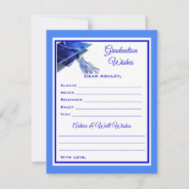 Tarjeta Pequeña Deseos y consejos para graduados | Azul y blanco