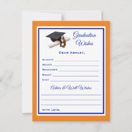 Tarjeta Pequeña Deseos y consejos para graduados | Azul y Naranja