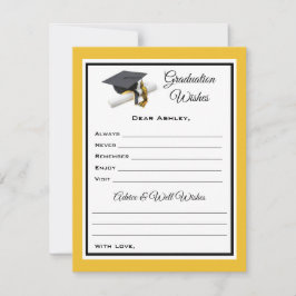 Tarjeta Pequeña Deseos y consejos para graduados | Negro y amarill