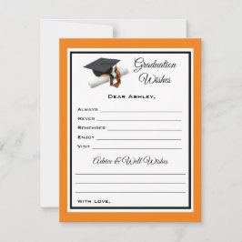 Tarjeta Pequeña Deseos y consejos para graduados | Negro y Naranja
