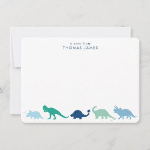 Tarjeta Pequeña Desfile de dinosaurios, Verde azulado y azul perso
