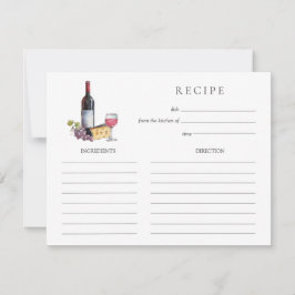 Tarjeta Pequeña Despedida de soltera con vino tinto y queso acuare