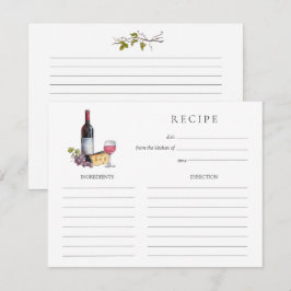 Tarjeta Pequeña Despedida de soltera con vino tinto y queso acuare