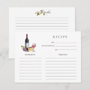 Tarjeta Pequeña Despedida de soltera con vino tinto y queso acuare