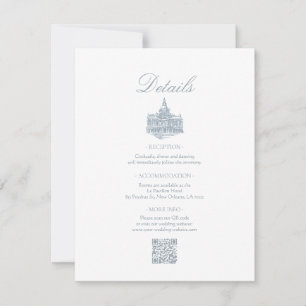 Tarjeta Pequeña Detalles de Boda con Borde Floral Azul Polvoriento