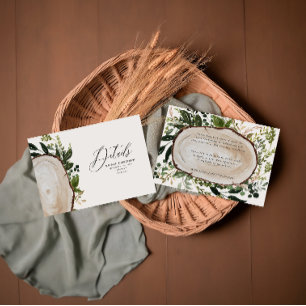 Tarjeta Pequeña Detalles de Boda con Follaje Verde de Rebanada de