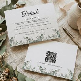 Tarjeta Pequeña Detalles de Boda con Hojas de Eucalipto y código Q