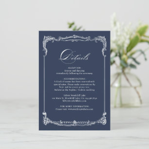 Tarjeta Pequeña Detalles de Boda con Marco Vintage de la Marina en