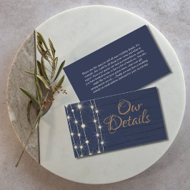 Tarjeta Pequeña Detalles de Boda Rústicos en Azul y Dorado