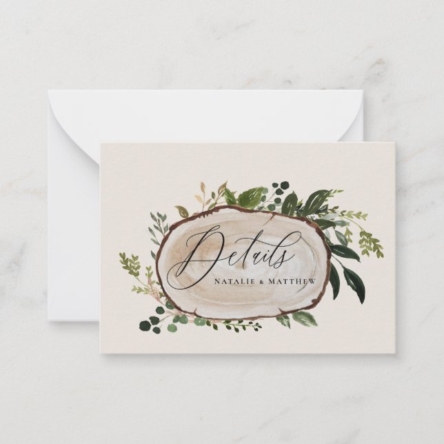 Tarjeta Pequeña detalles del boda de corte de madera de presupuest (Anverso)