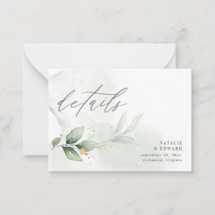 Tarjeta Pequeña detalles del boda de eucalipto botánico de presupu