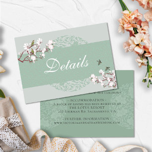 Tarjeta Pequeña Detalles del Boda de Moda de la Chinoiserie verde