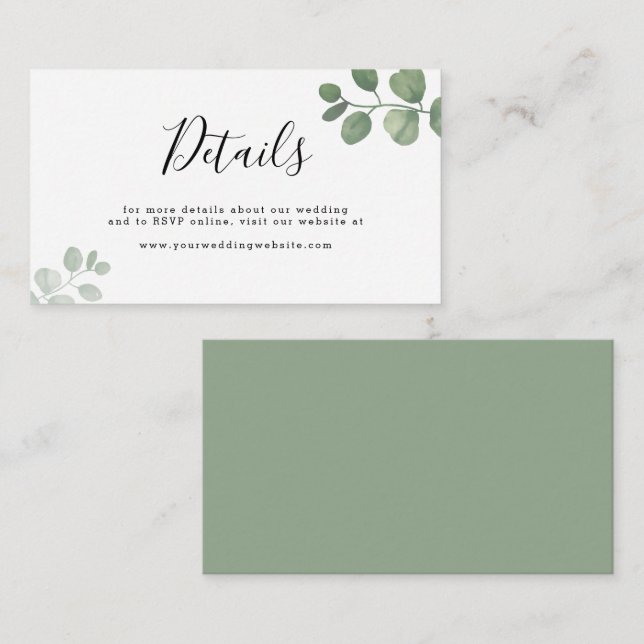 Tarjeta Pequeña Detalles del Boda del Eucalipto Verde Sage del pre (Anverso / Reverso)