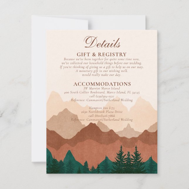 Tarjeta Pequeña Detalles del Boda Forestal Fall Mountain Terracott (Anverso)
