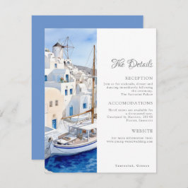Tarjeta Pequeña Detalles del Boda Santorini azul y blanco