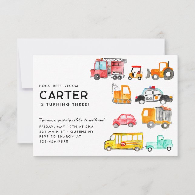 Tarjeta Pequeña Día de cumpleaños del bebé de Honk beep de presupu (Anverso)