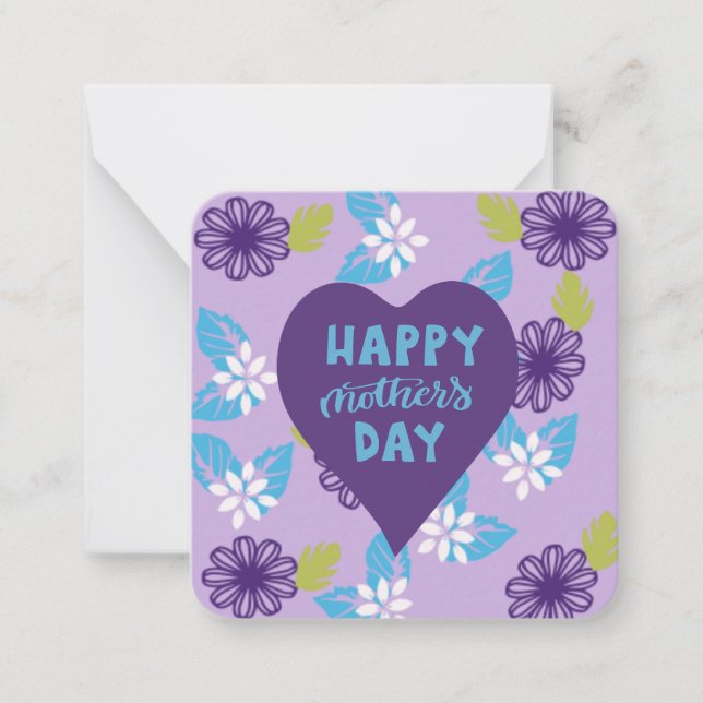 Tarjeta Pequeña Día de la Madre morado floral: (Anverso)