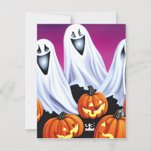 Tarjeta Pequeña Día de las Brujas Fantasmas y Calabazas