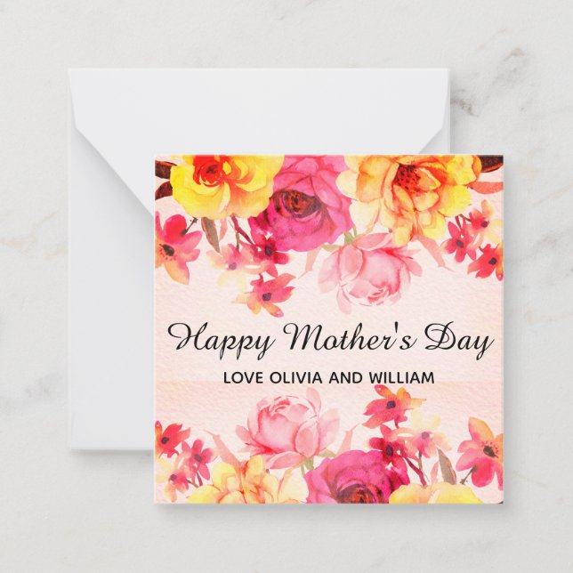 Tarjeta Pequeña Día de las madres con flores acuarelas (Anverso)