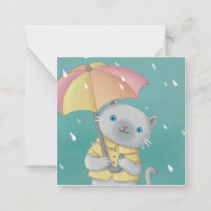 Tarjeta Pequeña Día de lluvia: Ilustracion de gatos y paraguas