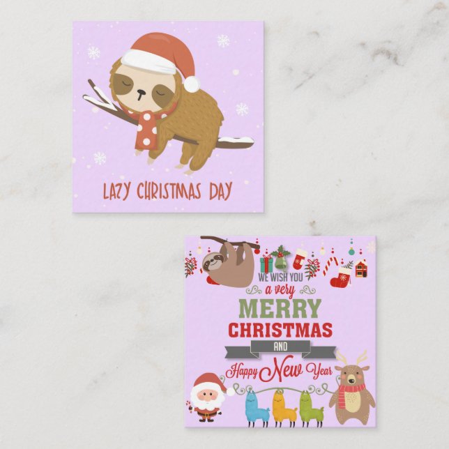 Tarjeta Pequeña Día de Navidad Perezoso (Anverso / Reverso)