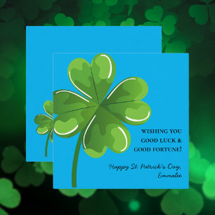 Tarjeta Pequeña Día de San Patricio azul y verde Trébol verde