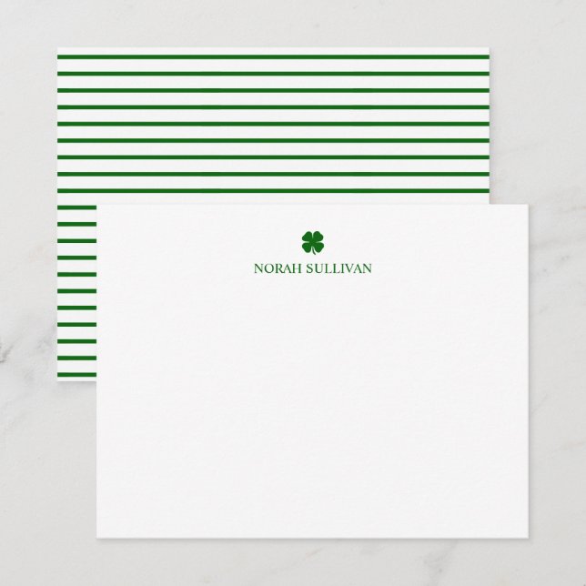 Tarjeta Pequeña Día de San Patricio Trébol Afortunado Verde Raya I (Anverso / Reverso)