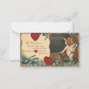Tarjeta Pequeña Día de San Valentín Antiguo y Bonito, Querubín Mae