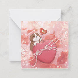 Tarjeta Pequeña Día de San Valentín: Beagle, Corazón y Luces