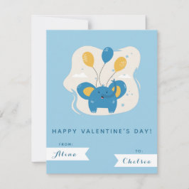 Tarjeta Pequeña Día de San Valentín Cute Blue Elephant & Balloons 