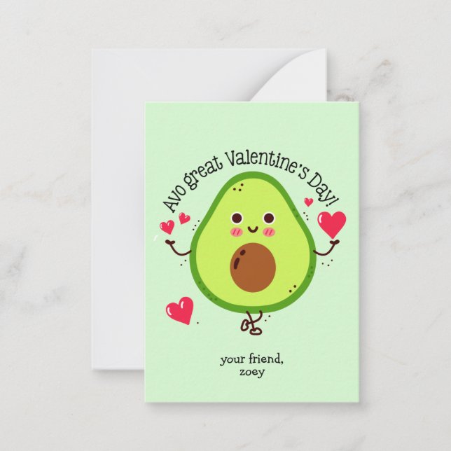 Tarjeta Pequeña Día de San Valentín de aguacate para niños  (Anverso)