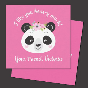Tarjeta Pequeña Día de San Valentín de clase Cute Pink Kids Panda