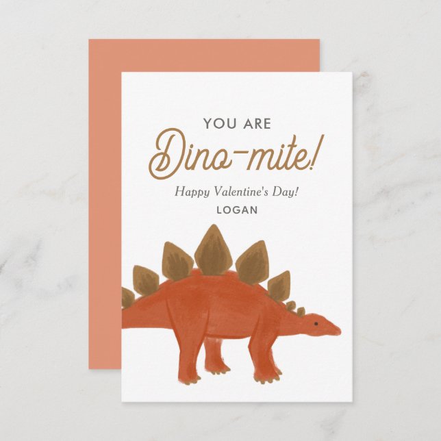 Tarjeta Pequeña Día de San Valentín de dinosaurios para niños Dino (Anverso / Reverso)