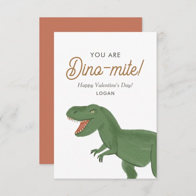 Tarjeta Pequeña Día de San Valentín de dinosaurios para niños Dino (Anverso / Reverso)