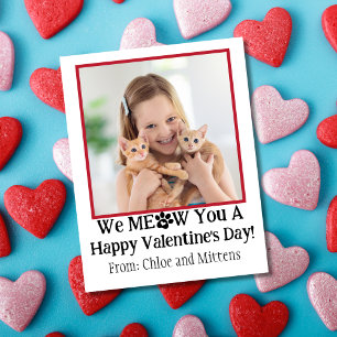 Tarjeta Pequeña Día de San Valentín de foto de gato de niños rojos