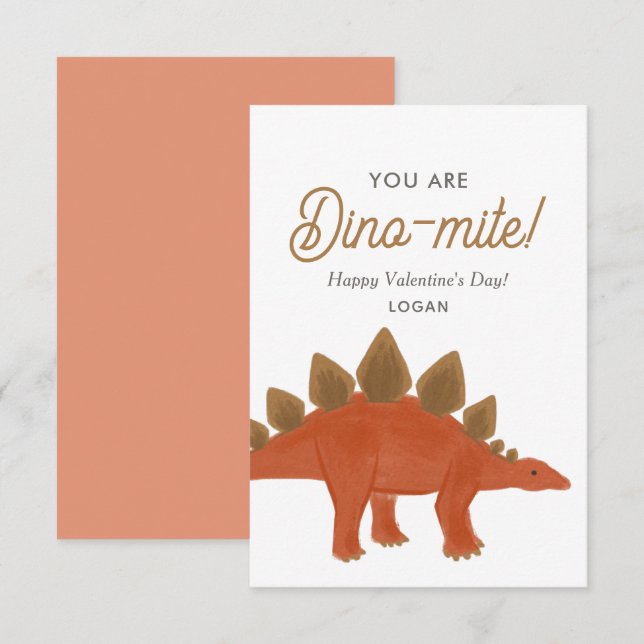 Tarjeta Pequeña Día de San Valentín de los niños Dinosaurios Dinom (Anverso / Reverso)