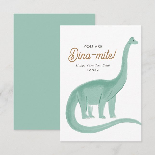 Tarjeta Pequeña Día de San Valentín de los niños Dinosaurios Dinom (Anverso / Reverso)