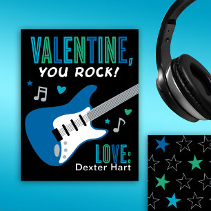 Tarjeta Pequeña Día de San Valentín de niños de guitarra azul Vale