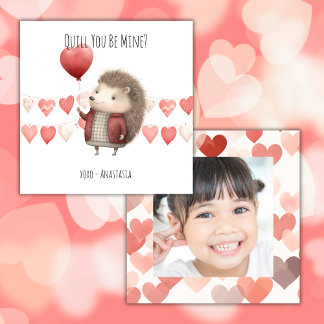 Tarjeta Pequeña Día de San Valentín en el aula, Erizo Lindo, Foto