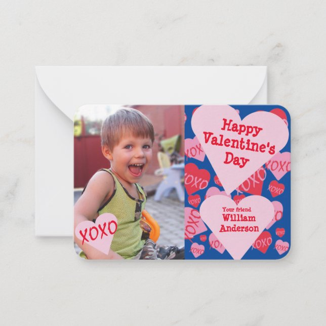 Tarjeta Pequeña Día de San Valentín Foto de clase XOXO (Anverso)